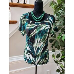 East5th Women Multicolor Polyester Scoop Neck Short Sleeve Casual Blouse Size M